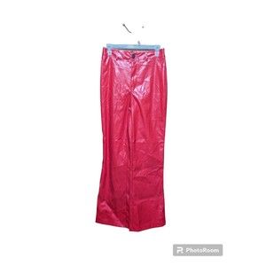 Shein Size Small (4) Red Vegan Faux Leather Flat Front Wide Leg Pants Holiday